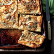 Focaccia with Caramelized Onions, Pear and Blue Cheese